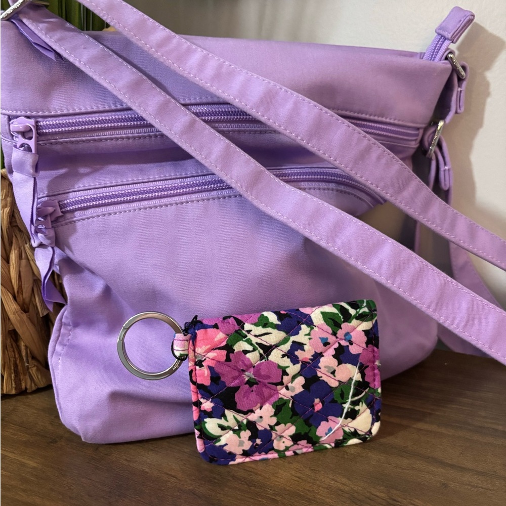 Vera Bradley light purple crossbody purse and card holder key ring floral